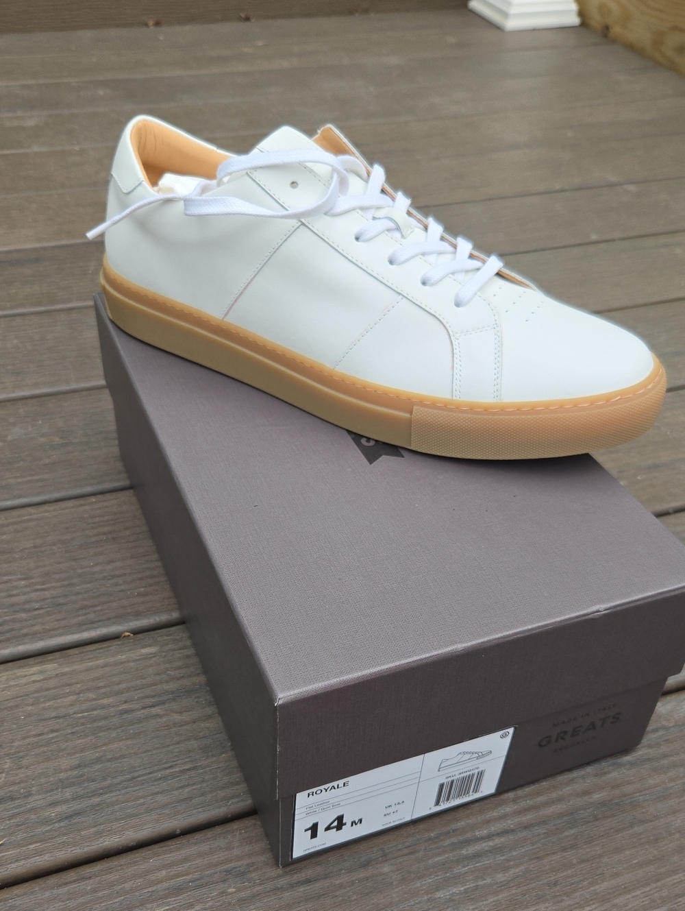 NEW IN box Greats Royale White Leather Sneakers with Gum Sole Size 14